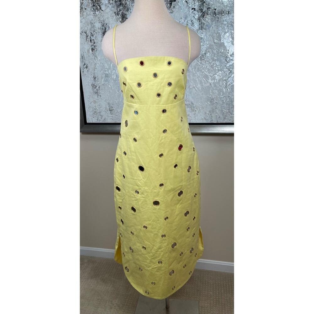 ALEXIS Malia Mirror Sequin Embellished Polkadot Yellow Midi Dress Size Medium - Picture 3 of 10